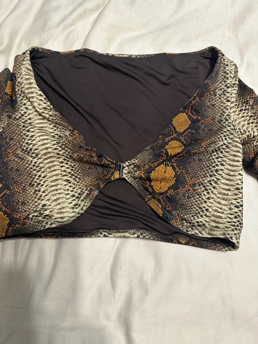 SKIMS Snake Print Long Sleeve Bikini Set in Brown, Black & Cream Size M - Picture 3 of 5